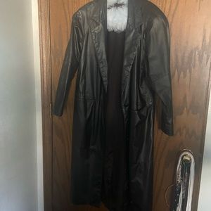 Vintage 90s leather trench coat. With shoulder pads!